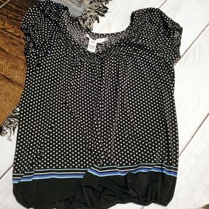 5/25 Max Studio S Stretchy Black White Polka Dot Blouse